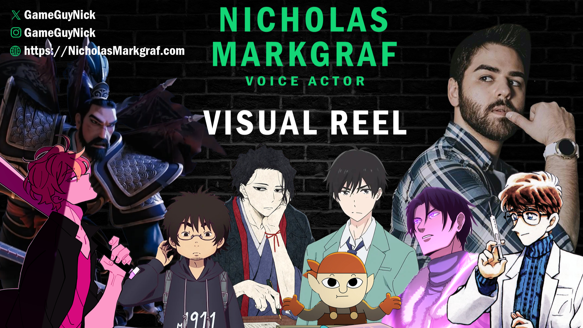 Anime Voice Demo Reel featuring heroic protagonists, villains, comedic characters, and dramatic performances.